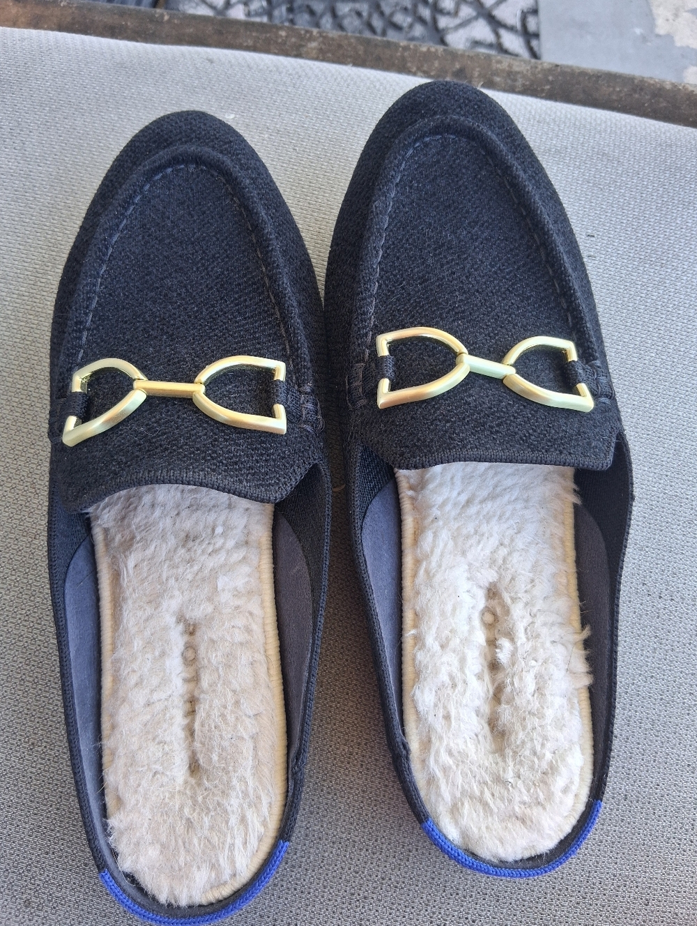 Women s Black Fleece-Lined Slip-On Loafers with Gold Hardware